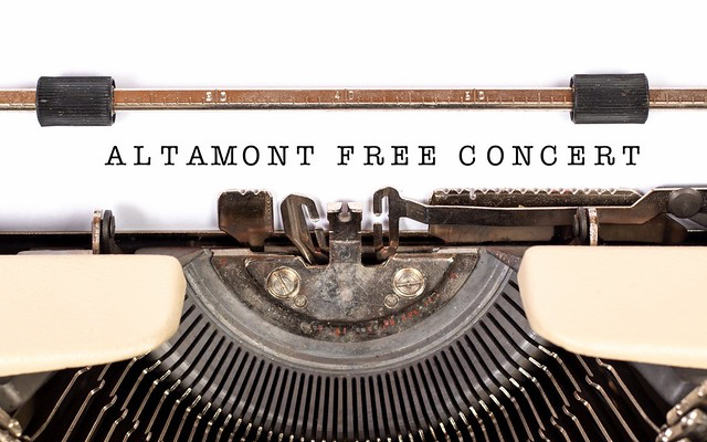 Image: "Altamont Free Concert", text editing onto a typewriter.