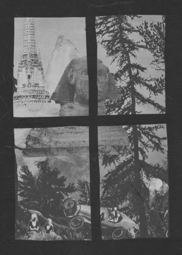 Pictured: Artwork depicting the sphinx and other monuments through a window frame.